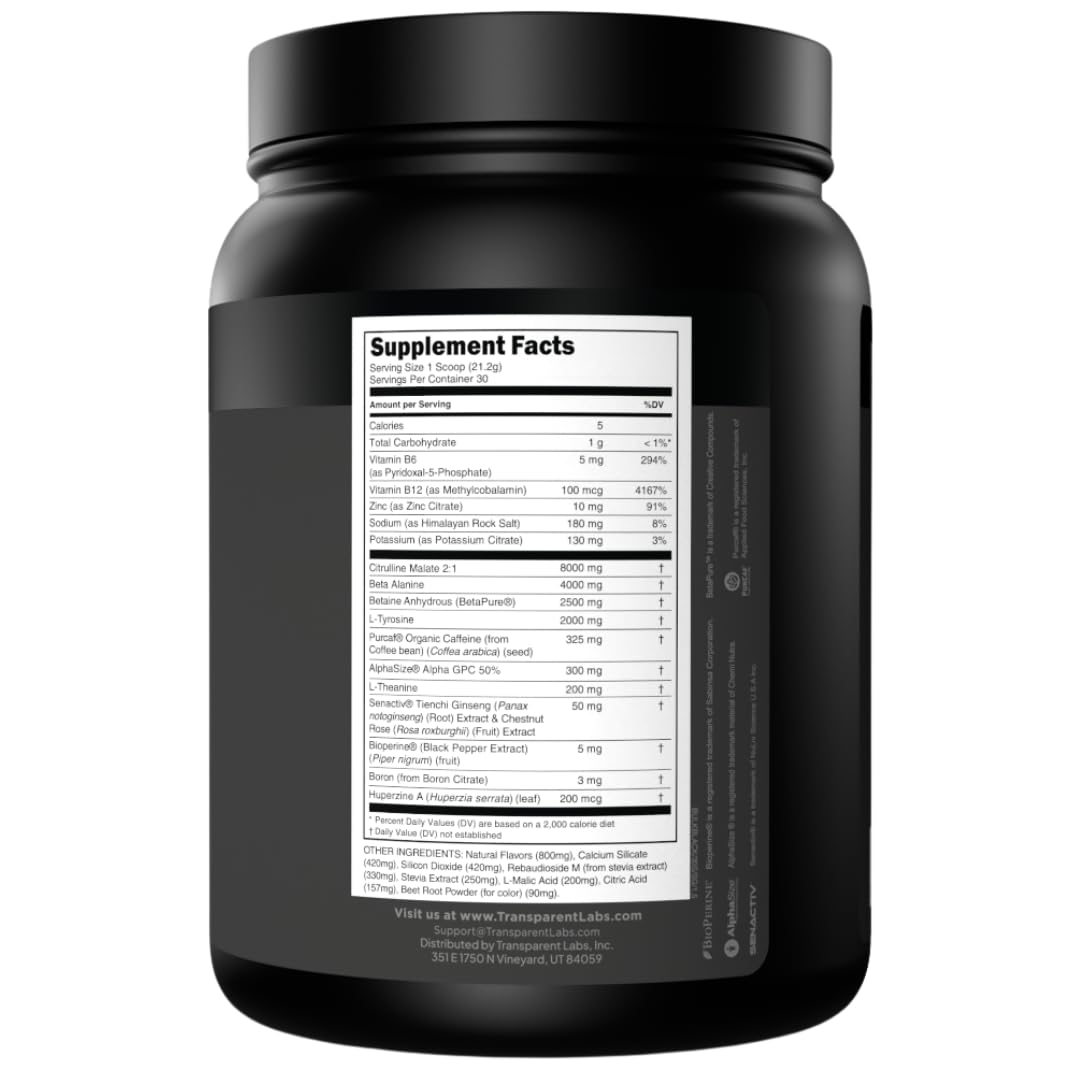 Transparent Labs Bulk Black Pre Workout - Clinically Dosed, Sugar Free Preworkout for Men and Women with Beta Alanine Powder, Citrulline Malate Transparent Labs buy australia supplements