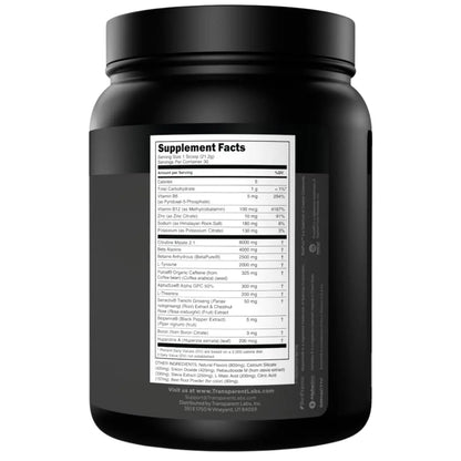 Transparent Labs Bulk Black Pre Workout - Clinically Dosed, Sugar Free Preworkout for Men and Women with Beta Alanine Powder, Citrulline Malate Transparent Labs