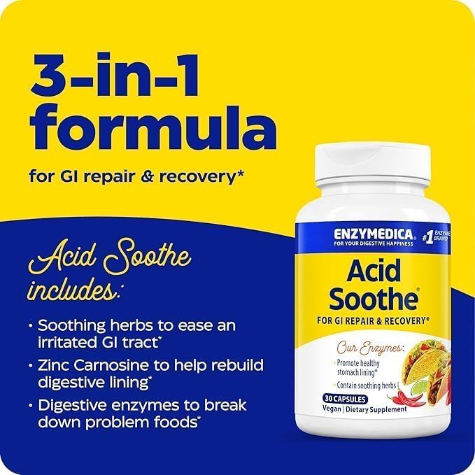 Enzymedica Acid Soothe Supplement for Women & Men - 90 Capsules Gsupps Australia