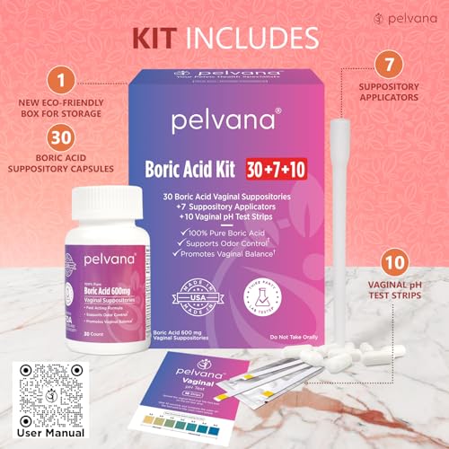 Pelvana Boric Acid Suppositories for Women 30 + 7 Applicators + 10 pH Test Strips Pelvana buy australia supplements