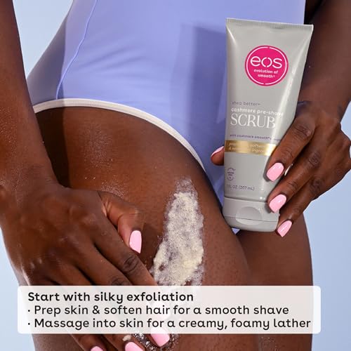 eos Cashmere Skin Collection Pre-Shave Scrub- Vanilla Cashmere, Exfoliating Body Scrub, Vanilla Body Scrub, Hydrating, Shea Sugar, 7 fl oz eos