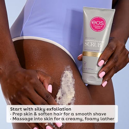 eos Cashmere Skin Collection Pre-Shave Scrub- Vanilla Cashmere, Exfoliating Body Scrub, Vanilla Body Scrub, Hydrating, Shea Sugar, 7 fl oz eos