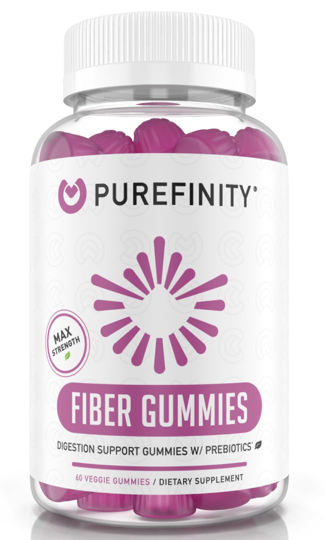 PUREFINITY Fiber Gummies for Adults with Inulin FOS from Chicory Root, Sugar Free Prebiotic Supplement for Daily Digestion & Constipation Support – Non-GMO, Vegan, 60 Count