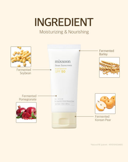 mixsoon Bean Sunscreen-Lightweight Airy Texture SPF 50 No Pilling Korean Sunscreen for Face, No White Cast, Non-Sticky Stocking Stuffers 50ml / 1.69 fl.oz. Korean Glass Skin Care (Bean, 1.69) mixsoon
