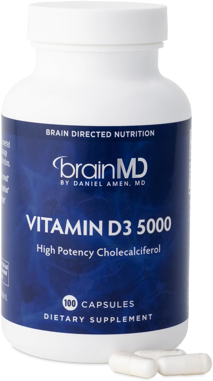 BRAINMD Dr Amen Vitamin D3 5000, 100 Softgels - High Potency Cholecalciferol - Gluten Free - 100 Servings