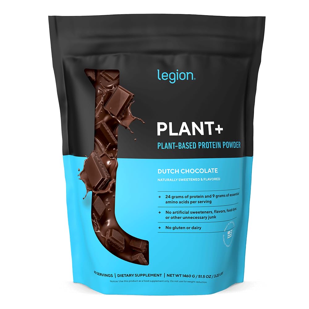 LEGION Plant+ Vegan Protein Powder, Chocolate - Rice and Pea, Plant Based Protein Blend. Gluten Free, GMO Free, Naturally Sweetened and Flavored, 20 Servings, (Chocolate)