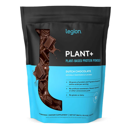 LEGION Plant+ Vegan Protein Powder, Chocolate - Rice and Pea, Plant Based Protein Blend. Gluten Free, GMO Free, Naturally Sweetened and Flavored, 20 Servings, (Chocolate)