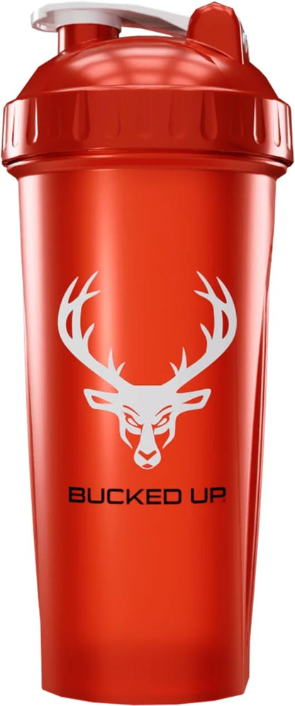 Bucked Up Perfect Shaker Bottle, 28oz, BPA-Free, Dishwasher Safe, Leak-Proof, Black Bottle with Red Buck Logo