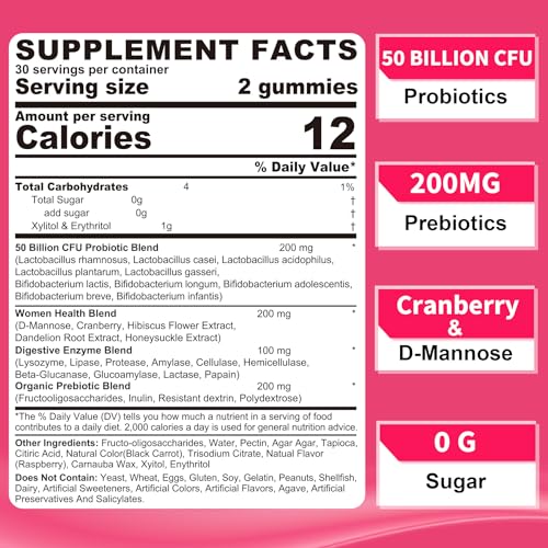 Probiotics for Women Gummies, Sugar Free Vaginal Probiotics 50 Billion CFU 10 Strains w/ Cranberry NEVISS buy australia supplements