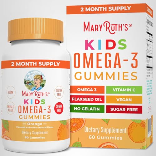 MARYRUTH'S Vegan Omega 3 Gummies for Kids 2+, 2 Month Supply, Sugar Free, Omega 3 Supplement with Vitamin C, Flaxseed Oil, Immune Support MARYRUTH'S