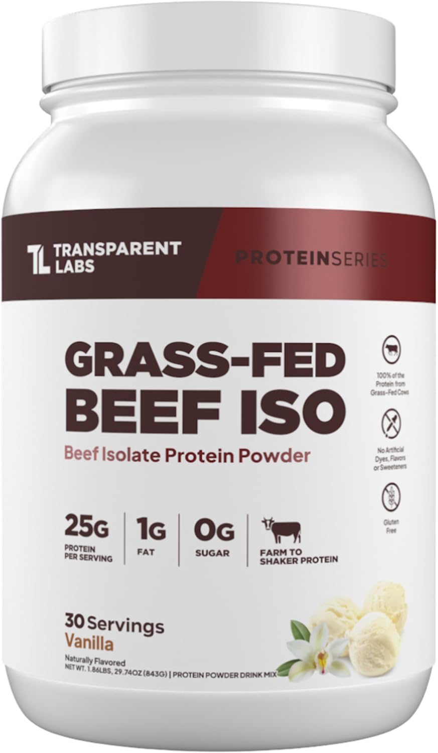 Transparent Labs Grass-Fed Beef Isolate Protein Powder – Naturally Flavored, Dairy-Free Protein with 25g of Protein per Serving for Increased Recovery & Strength - 30 Servings, Chocolate Peanut Butter
