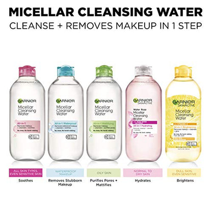 Garnier Micellar Water with Rose Water and Glycerin, Hydrating Facial Cleanser & Makeup Remover, For All Skin Types Garnier