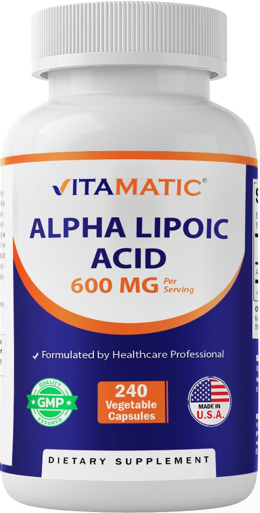 Vitamatic Alpha Lipoic Acid (ALA) 600mg Per Serving - 240 Vegetable Capsules - 120 Servings - Non-GMO & Gluten Free Vitamatic