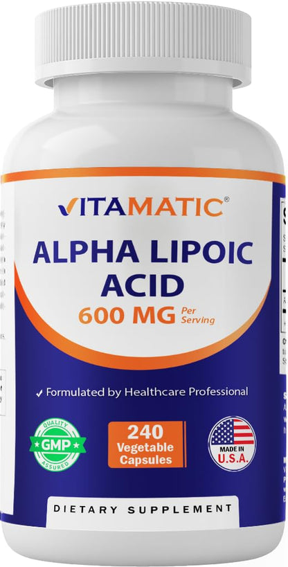 Vitamatic Alpha Lipoic Acid (ALA) 600mg Per Serving - 240 Vegetable Capsules - 120 Servings - Non-GMO & Gluten Free Vitamatic