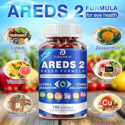 AREDS 2 Eye Vitamin & Mineral Supplement — Lutein and Zeaxanthin Supplement, Vitamin C & E, Zinc & Copper for Blue Light Protection, Eye Health Support FIDERNIC