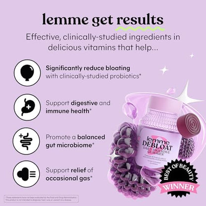 Lemme Debloat and Burn - Metabolism, Bloat Support, Gut Health & Weight Management with Clinically Studied Probiotics, Prebiotics, Green Tea Extract, Vitamins B6 & B1 - Gluten-Free, 60 Count Ea
