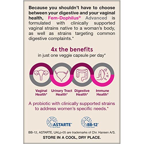 Jarrow Formulas Fem-Dophilus Advanced Vaginal & Digestive Probiotics 10 Billion CFU with 6 Science Backed Strains, for Vaginal, Urinary Tract Jarrow Formulas