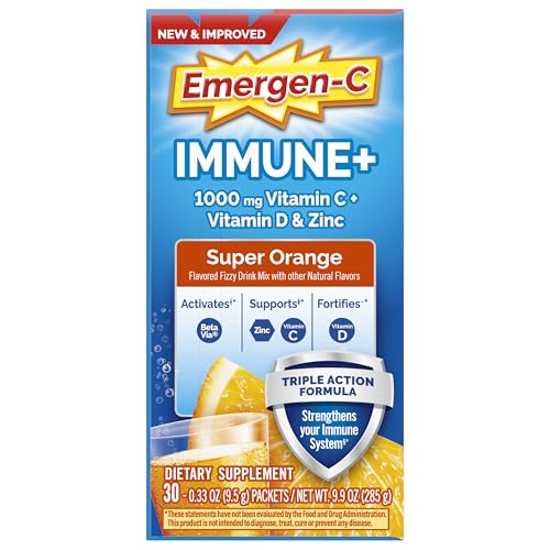 Emergen-C Immune+ Triple Action Immune Support Powder, BetaVia (R), 1000mg Vitamin C, B Vitamins, Vitamin D and Antioxidants Emergen-C