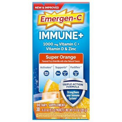 Emergen-C Immune+ Triple Action Immune Support Powder, BetaVia (R), 1000mg Vitamin C, B Vitamins, Vitamin D and Antioxidants Emergen-C