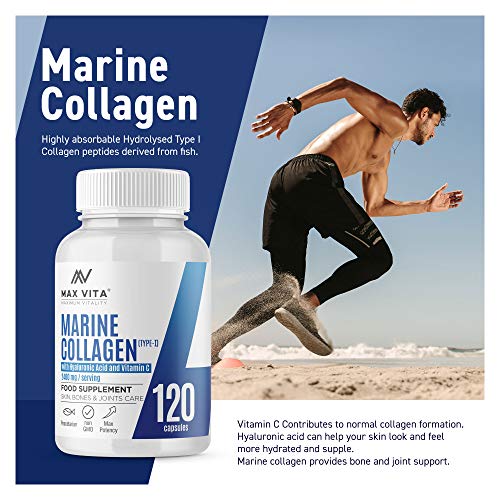Marine Collagen Type 1 2400mg - 120 Capsules Supplement with Hyaluronic Acid and Vitamin C MAX VITA MAXIMUM VITALITY buy australia supplements