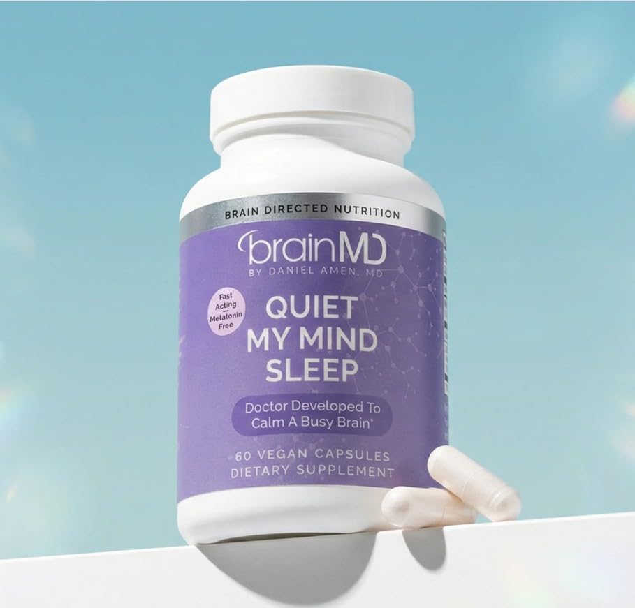 BRAINMD Quiet My Mind Sleep Supplement - Natural Sleep Aid with Magnesium, GABA, and Melatonin - 60 Capsules