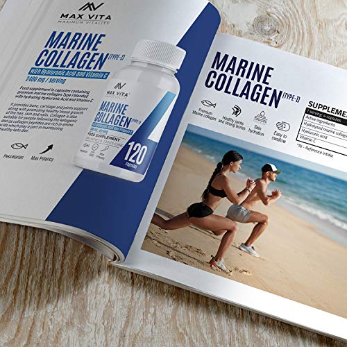 Marine Collagen Type 1 2400mg - 120 Capsules Supplement with Hyaluronic Acid and Vitamin C MAX VITA MAXIMUM VITALITY buy australia supplements
