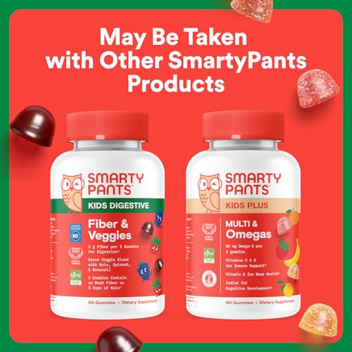SmartyPants Kids Fiber & Veggies: Prebiotic Fiber Gummies for Kids, Fiber Supplement with Inulin, Organic Green Veggie Blend, Vegan, Gluten Free SmartyPants