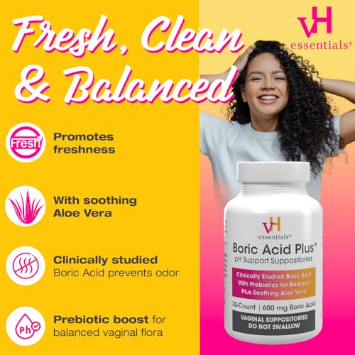 vH essentials Boric Acid Plus Vaginal Suppositories, Prebiotic Infused with Soothing Aloe Vera, pH vH essentials buy australia supplements