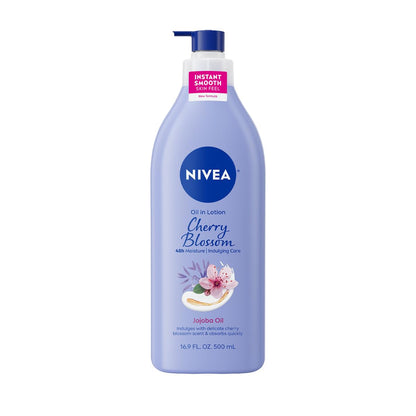 NIVEA Oil Infused Cherry Blossom and Jojoba Oil Body Lotion for Women, Fast-Absorbing and Non-Greasy Cherry Blossom Scented NIVEA