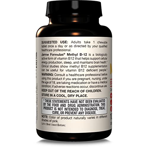 Jarrow Formulas Methyl Vitamin B-12 1000 mcg, 100 Chewable Tablets, Lemon Flavored- Bioactive B12 Vitamin - Supports Cellular Energy Production Jarrow Formulas
