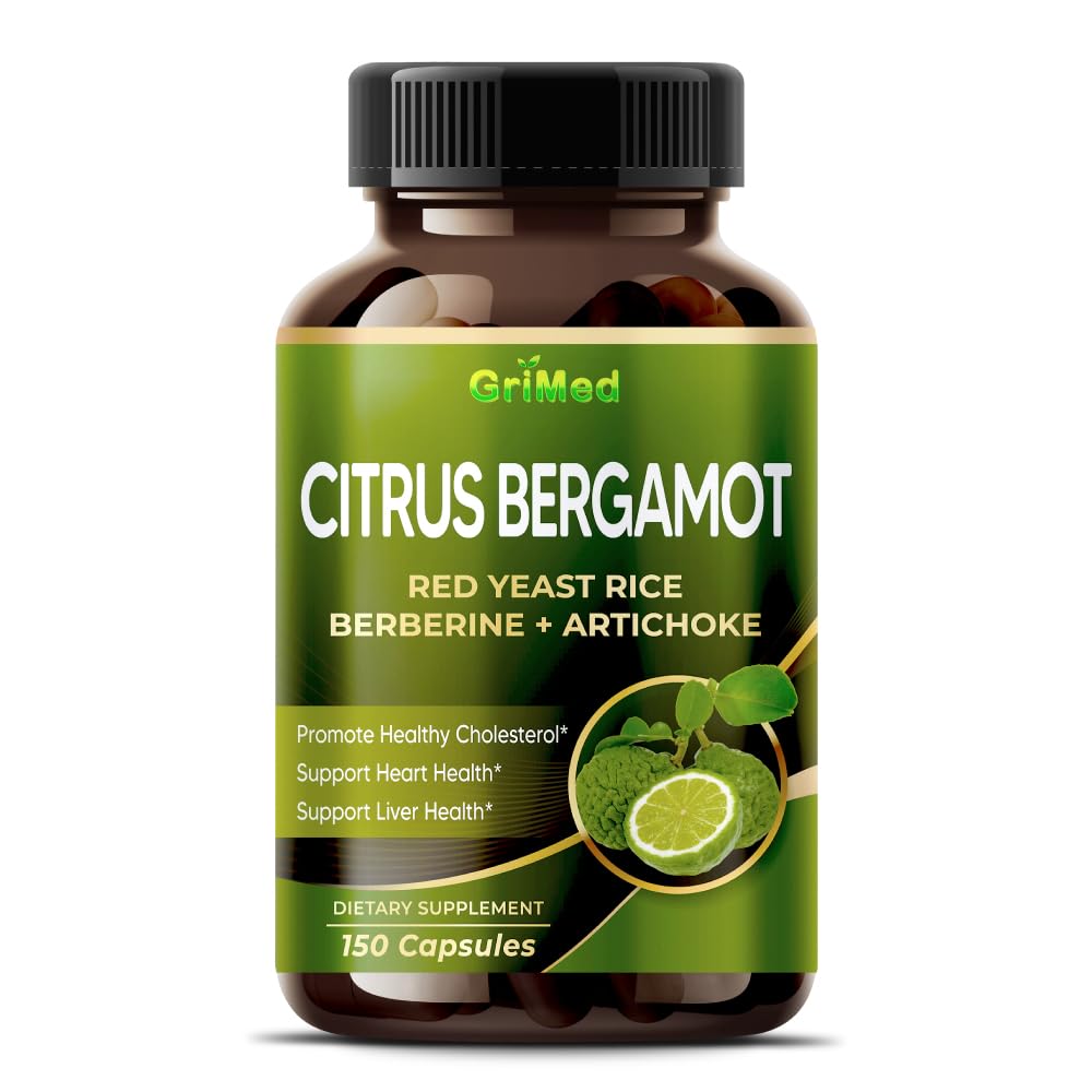 Citrus Bergamot with Red Yeast Rice, Garlic, Artichoke for Healthy Cholesterol, Heart Health (150 Count (Pack of 1)) GriMed