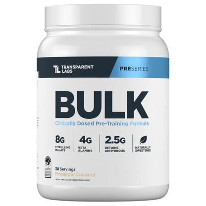 Transparent Labs Bulk Pre Workout Powder - Naturally Sweetened Preworkout for Men & Women, Pre Work Out for Muscle Building & Strength w/Beta Alanine & BetaPure - 30 Servings, Strawberry Lemonade