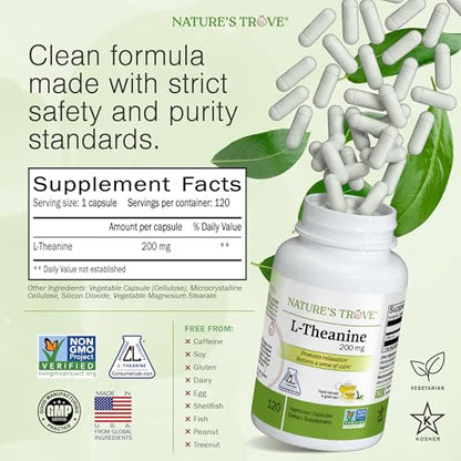 Nature's Trove L-Theanine 200mg 120 Vegetarian Capsules Nature's Trove