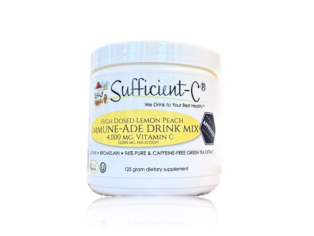 Sufficient-C High Dose Non-GMO Vitamin C Lemon Peach Immune-Ade Drink Mix, Convenient 125 Gram Size w/L-lysine, Bromelain & a Premium 96% Pure Green Tea Extract Sufficient-C buy australia supplements