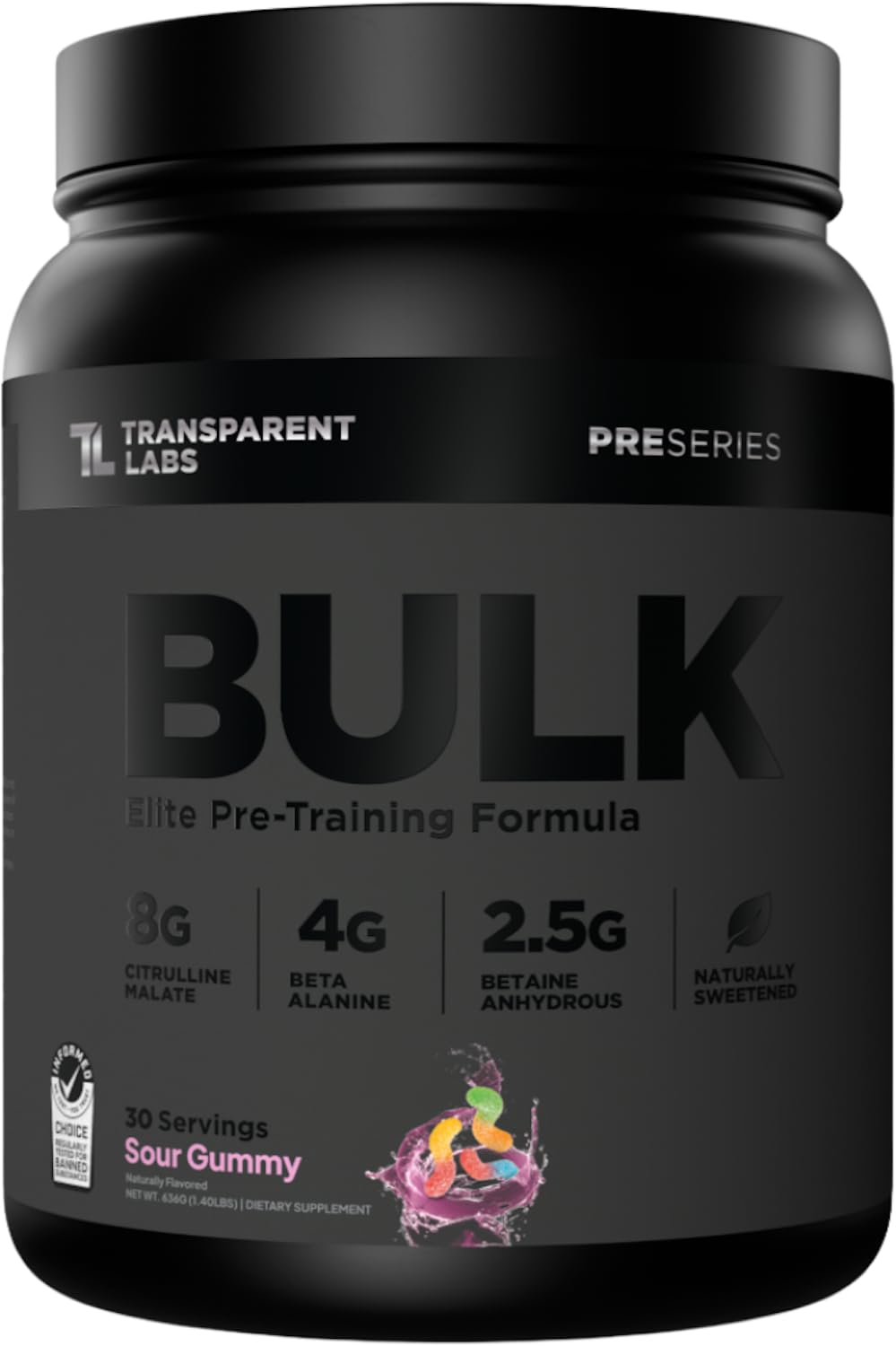 Transparent Labs Bulk Black Pre Workout - Clinically Dosed, Sugar Free Preworkout for Men and Women with Beta Alanine Powder, Citrulline Malate, & Caffeine - 30 Servings, Black Cherry