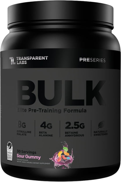 Transparent Labs Bulk Black Pre Workout - Clinically Dosed, Sugar Free Preworkout for Men and Women with Beta Alanine Powder, Citrulline Malate, & Caffeine - 30 Servings, Black Cherry
