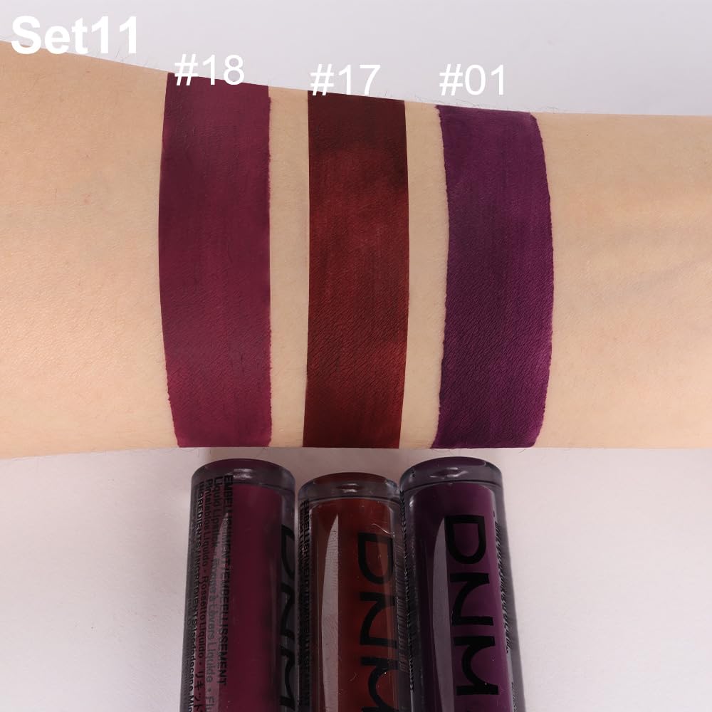 evpct 3Pcs Dark Red Purple Plum Matte Liquid Lipstick Sets for Women Matte Lip Stain Long Lasting Waterproof, Burgundy Blood Blue Red lipstick, Black Cherry Maroon Gothic 24 Hours Magic Lipsticks evpct