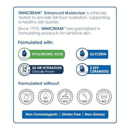 Vanicream Enhanced Moisturizer, 12 fl oz, Formulated without Common Irritants, Body Moisturizer, All-Day Hydration with Hyaluronic Acid Vanicream