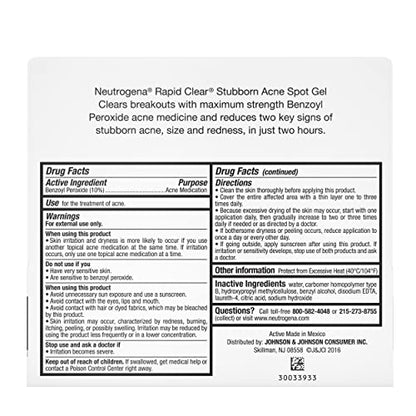 Neutrogena Rapid Clear Stubborn Acne Spot Treatment Gel, Maximum Strength 10% Benzoyl Per-oxide Neutrogena