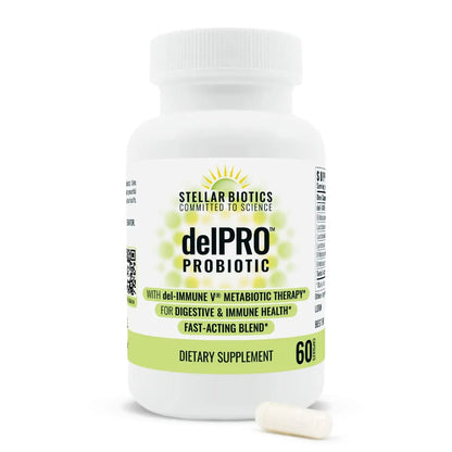 Stellar Biotics - Delpro Probiotic (+ Del-Immune V & Prebiotic Blend) Promotes Optimal Gut Health, Digestion, Immune Support & Mood (60 Capsules) Del-Immune V
