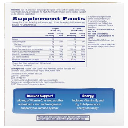 Emergen-C Kidz Crystals, On-the-Go Emergen-C Immune Support Supplement with Vitamin C, B Vitamins, Zinc and Manganese Emergen-C