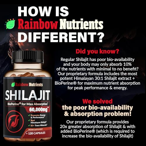 Pure Himalayan Shilajit Capsules Supplement (60,000mg+ Absorption Enhancer+50% Rainbow Nutrients, LLC buy australia supplements