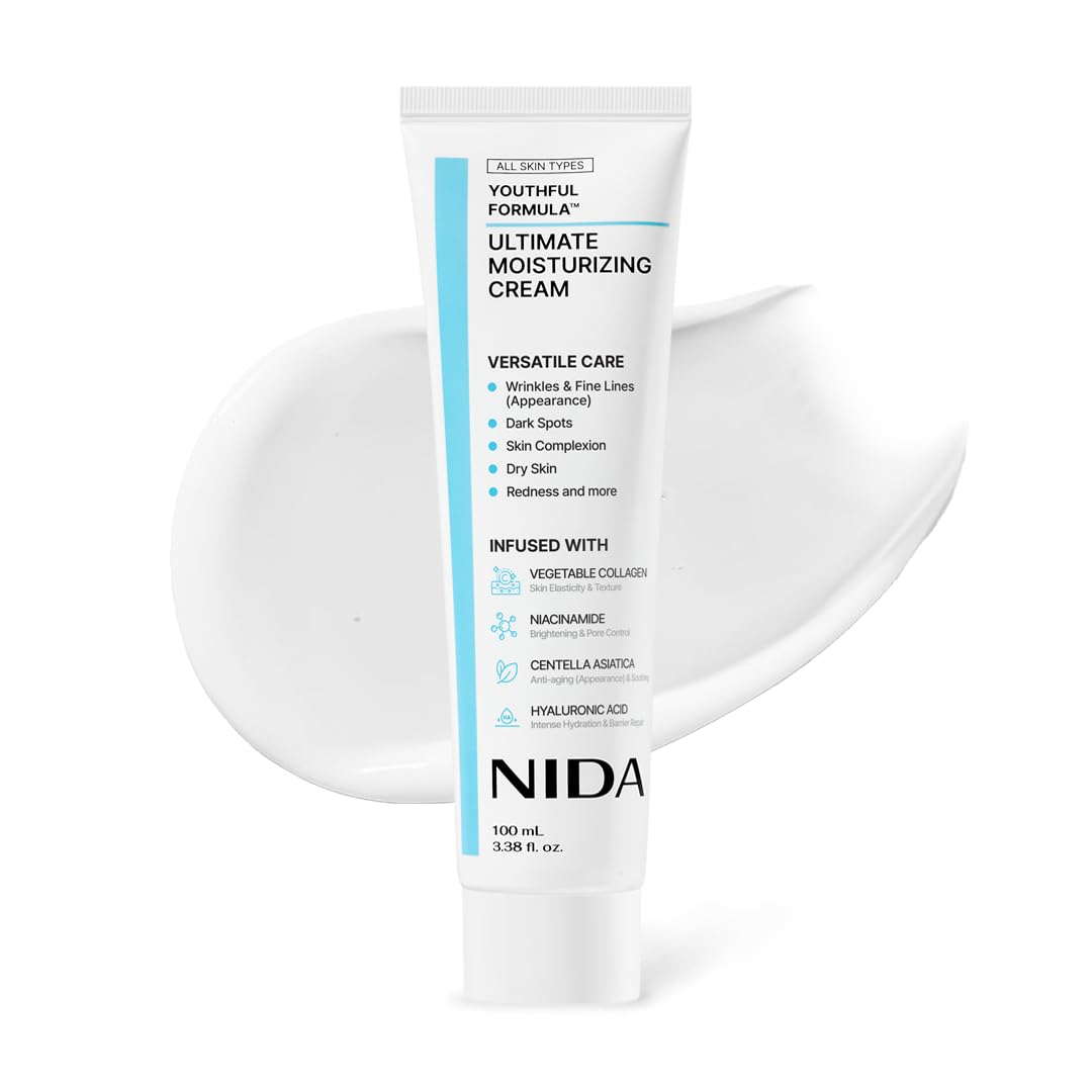 NIDA Youthful Formula™ Ultimate Moisturizing Cream | Centella Asiatica, Niacinamide, Hyaluronic Acid, Collagen | Wrinkles, Fine Lines, Dark Spots, Dry Skin, Redness | 3.38 fl. oz., 100ml NIDA