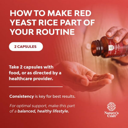 Natures Craft Red Yeast Rice with CoQ10 Supplement - Advanced Healthy Heart & Healthy Cholesterol Levels Formula for Men & Women - Red Yeast Rice Capsules with 1200 mg Natures Craft