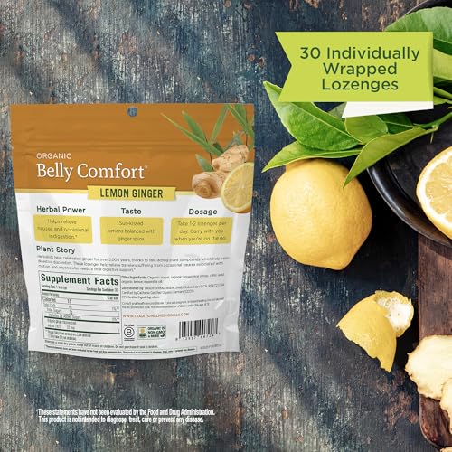 Traditional Medicinals Organic, Belly Comfort Lozenges, Lemon Ginger - Supports Nausea Relief and Occasional Indigestion - Non-GMO, Stimulant-Free Traditional Medicinals