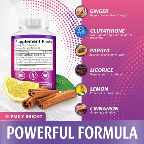 Glutathione Capsules - 1,500mcg Glutathione Supplement - Skin Tone Enhancer - Targets Emily Bright INC buy australia supplements