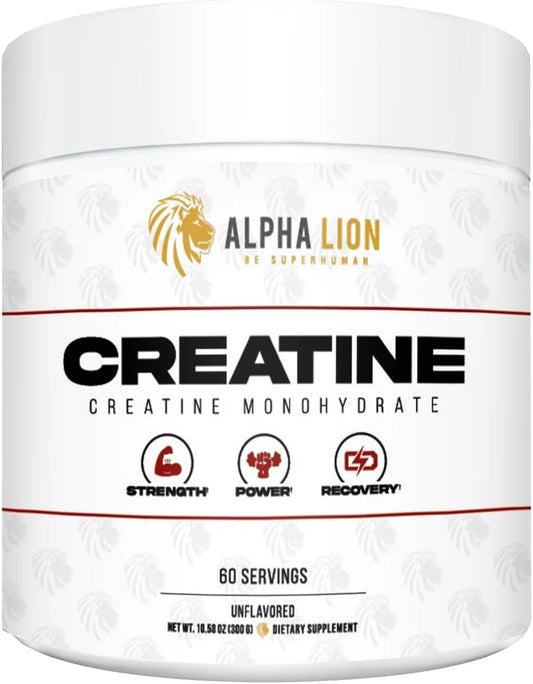ALPHA LION Creatine Monohydrate Powder, 5000mg Per Serving (5g), Supports Muscle Strength, Power, Athletic Performance, Pure Creatina Monohydrata en Polvo Supplement (60 Servings, Unflavored)