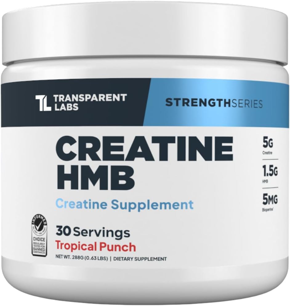 Transparent Labs Bulk Pre-Workout Powder (30 Servings, Blue Raspberry) & Creatine HMB (30 Servings, Tropical Punch)