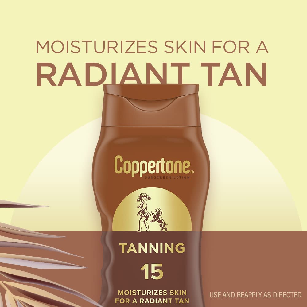Coppertone Tanning Sunscreen Lotion, SPF 15, Lightweight and Non Greasy Sunscreen, Water Resistant, Oxybenzone Free Coppertone