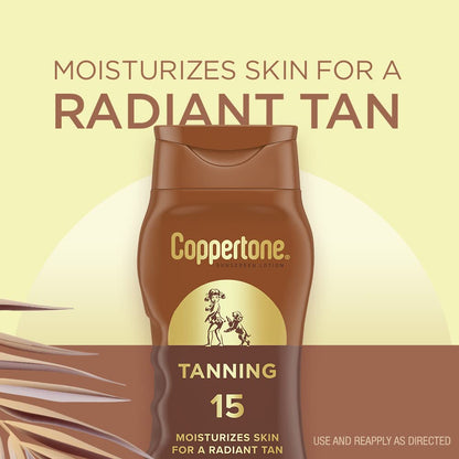 Coppertone Tanning Sunscreen Lotion, SPF 15, Lightweight and Non Greasy Sunscreen, Water Resistant, Oxybenzone Free Coppertone